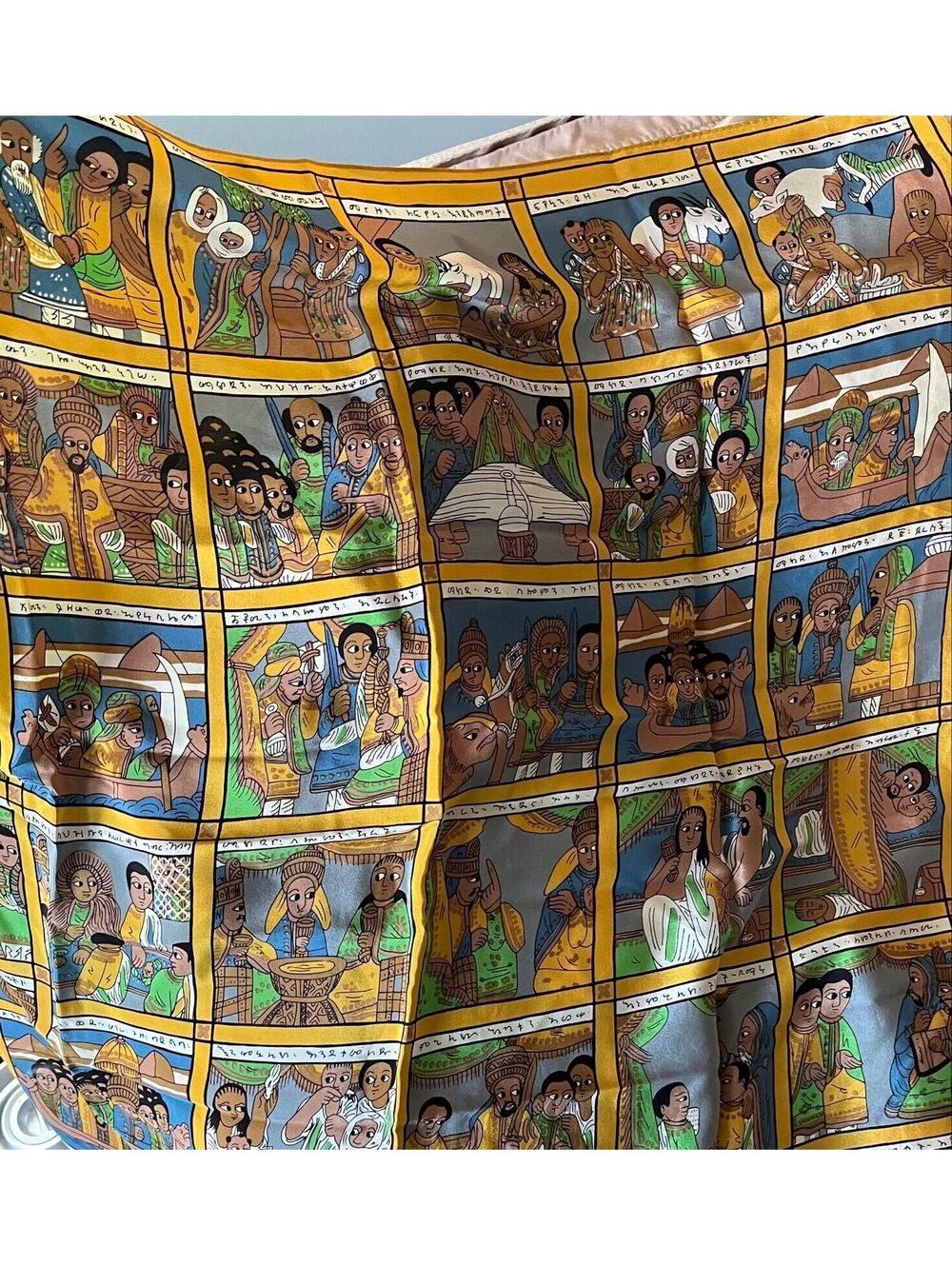Rare Addis Ababa Silk Story Scarf — Ethiopian Wearable Art